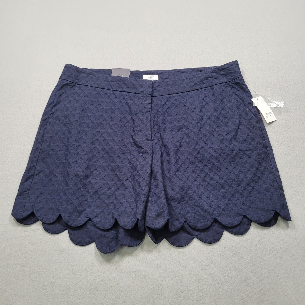 Crown and Ivy Curvy Navy Essential Scallop Hem Shorts 16W 16 Plus 728H062